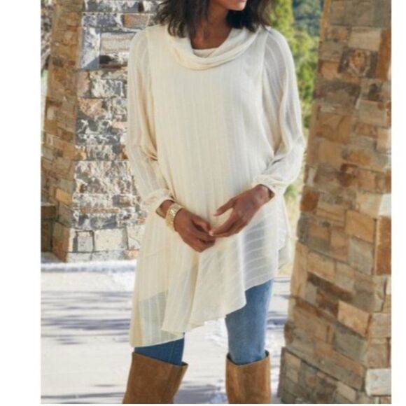 Soft Surroundings Ivory Neapolitan Layered Cowl Neck Asymmetrical Tunic Size M - Picture 1 of 9